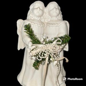 VINTAGE 1997 Singing Porcelain Bisque
Angel Votive Tea light Candle Holder 10”